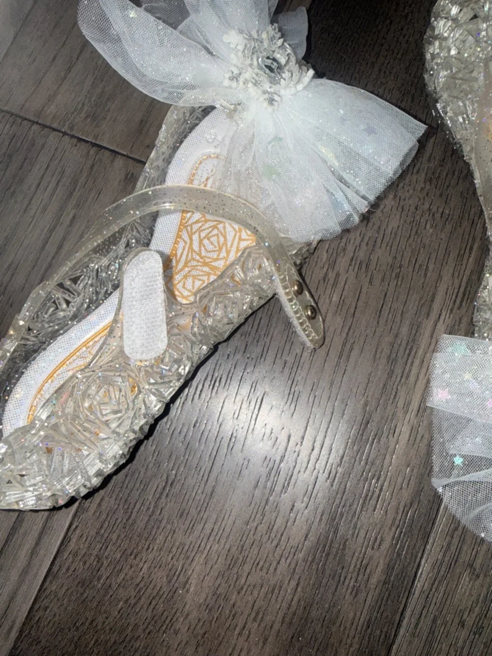 Sparkling White/clear Tulle Bow Girls' Dress jelly Shoes